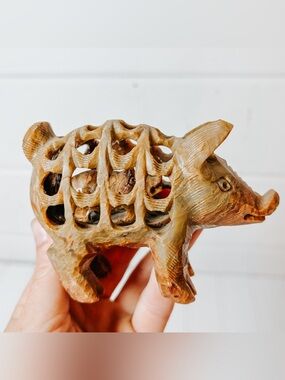 Vintage Carved Stone Pig with Baby Figurine